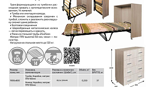 Раскладушка-тумба "Гарда", ортопед.основание, матрас ППУ 60 мм, 1900*0800